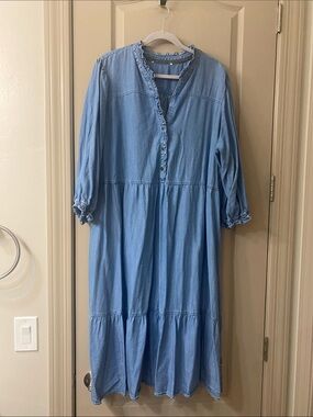 Westbound Light Blue Tiered Button-Front Maxi Dress